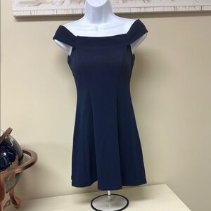 Social Code Elegant Navy Blue Off-Shoulder Dress